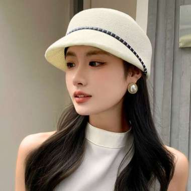 Topi Fashion Wanita Topi Pramugari / Stewardess Hat British Hat Fashion Hat / Topi Cewek Putih