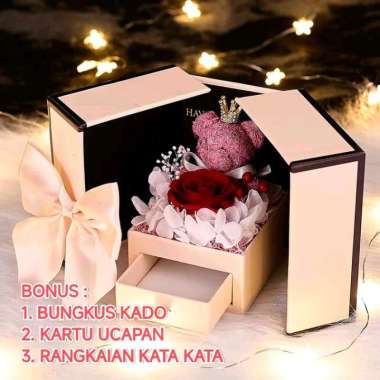 Elegant premium kotak perhiasan jewelry box bear rose kado hadiah hamper hampers ultah anniversary l