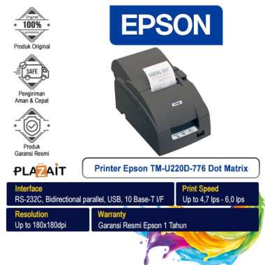 Printer Epson TM-U220D-776 TMU 220D Dot Matrix Kasir Port USB + Manualcutter