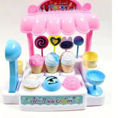 Mainan Anak Toko Jualan Es Krim Ice Cream Shop Musik Lampu Hadiah Kado Edukasi Perempuan Cewek 3 4 5