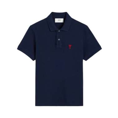 AMI Paris Red Ami De Coeur Polo Shirt Navy M Blue