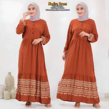 Aisya Dress Wanita Crinkle Airflow Gamis Terbaru Lengan Panjang Baju Muslim Ruffle Kekinian LD 110cm