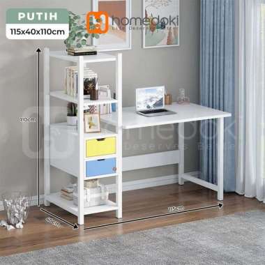Homedoki Meja Komputer Minimalis/Meja belajar/Meja kerja/ Meja Gaming/Meja Kantor Putih-115cm