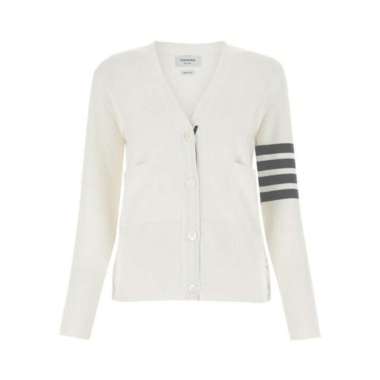 Thom Browne 4-Bar Wool V-Neck Cardigan White 40 White