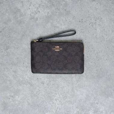 Tas COACH MONOGRAM DARK BROWN GHW MINI CLUTCH WITH HANDLE 100% ORIGINAL