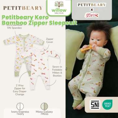 Bodysuit Bayi - Petitbeary Kero Bamboo Zipper Sleepsuit 6-12M Ivory Express