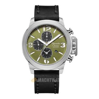 Jam Tangan Pria Alexandre Christie Chronograph AC 6280 GC LSSGN Men Green Dial Black Leather Strap