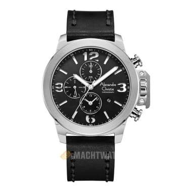 Jam Tangan Pria Alexandre Christie Chronograph AC 6280 GC LSSBASL Men Black Dial Black Leather Strap