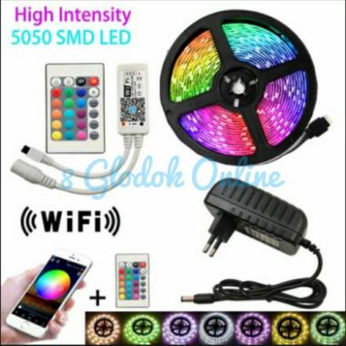 Wifi Led Strip 5050 Rgb Ip65 15Meter Waterproof + Adapter /Lampu Strip