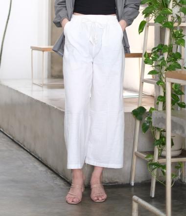 Celana wanita kulot linen Putih