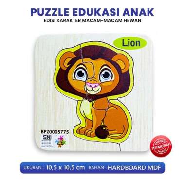 Puzzle Edukasi Anak - Puzzle Kayu Gambar Hewan - Mainan Edukasi 10x10 Lion