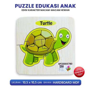 Puzzle Edukasi Anak - Puzzle Kayu Gambar Hewan - Mainan Edukasi 10x10 Turtle