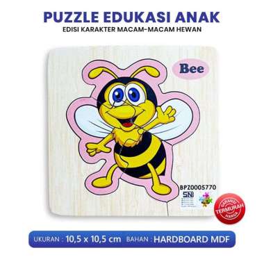 Puzzle Edukasi Anak - Puzzle Kayu Gambar Hewan - Mainan Edukasi 10x10 Bee