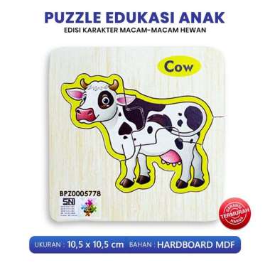 Puzzle Edukasi Anak - Puzzle Kayu Gambar Hewan - Mainan Edukasi 10x10 Cow