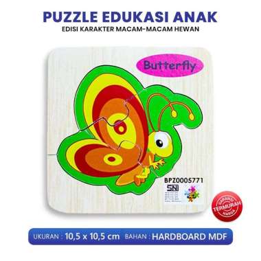 Puzzle Edukasi Anak - Puzzle Kayu Gambar Hewan - Mainan Edukasi 10x10 Butterfly