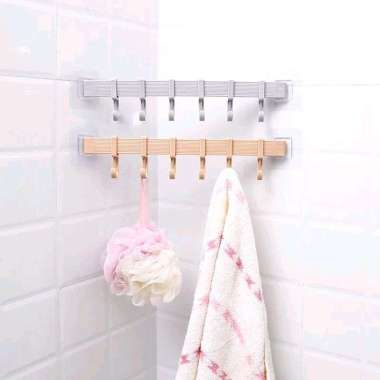 Gantungan Tempel Dinding Baju 6 Kait Cream