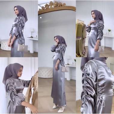 AURORA DRESS SATIN SERUT LUXURY BRIDESMAID GAMIS PESTA KONDANGAN | BELLE DRESS PREMIUM | Aurora Silv