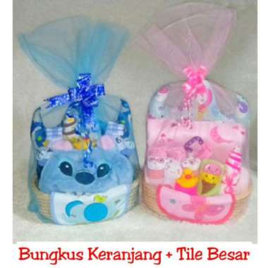 Jasa Bungkus Kado Keranjang Tile Pita Kartu Ucapan Baby Gift Hampers Jasa bungkus Tile besar