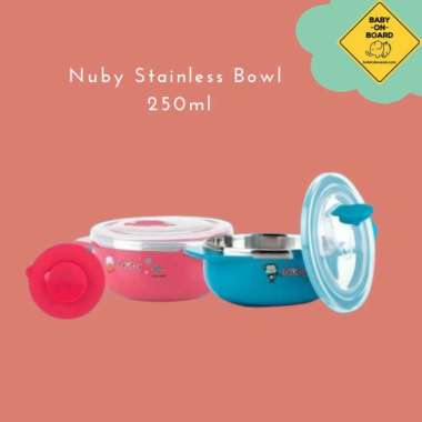 Nuby Stainless Bowl 250ml - Tempat makan anak Merah Muda