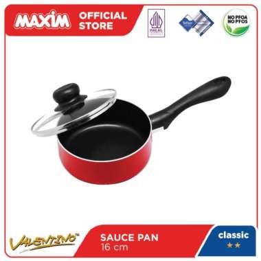 Maxim Valentino Panci Teflon Anti Lengket Saucepan + Tutup Kaca 16cm / 18cm 18cm