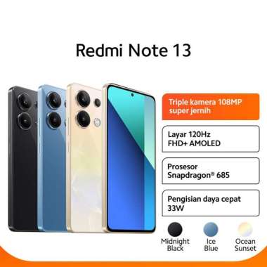 Xiaomi Redmi Note 13 (8GB/128GB) | (8GB/256GB) | Layar 120 Hz FHD+ AMOLED Tiga kamera 108 MP Proseso