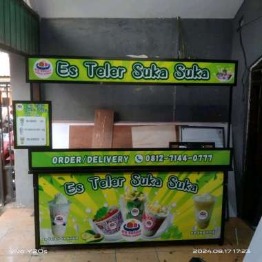 Booth Portable Meja Lipat Rombong Lipat ukuran 2 Meter bahan aluminium berstiker cocok untuk jualan 