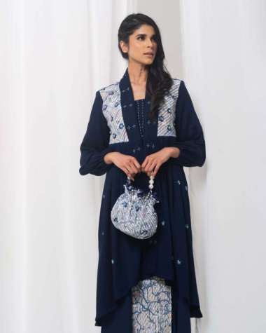 Lembayung Bunga Marmer Kebaya Navy XL