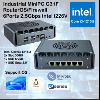 Industrial Mini PC G31F Core i3 1215U 6 Port LAN 2.5G Intel i226V Support PFSense Mikrotik X86 Proxm