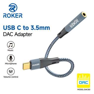 CONVERTOR AUDIO SPLITTER ROKER DAC80 JACK 3.5MM KE TYPE C
