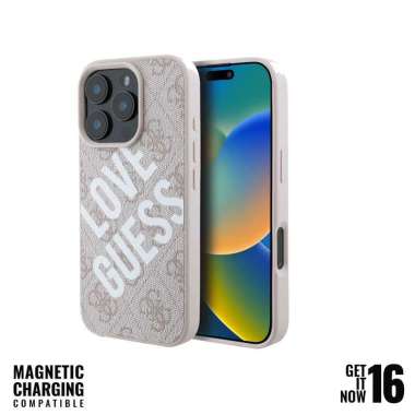 Case For iPhone 16 Series GUESS Magsafe PU 4G Love Guess 16 Pro Pink