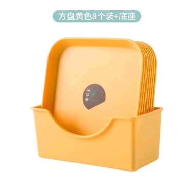 Piring Plastik Tebal Motif Polos 8in1 Gratis Tatakan 10HK15 KUNING PETAK