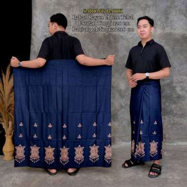 BATIK ALJAYANI Sarung Santri Keren Pria Dewasa Rayon Gloyor Batik Motif Lentera LENTERA Navy