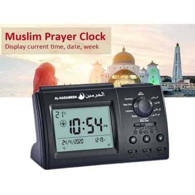 Jam Meja Digital Alarm Adzan Muslim Prayer Watch Clock Hitam