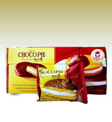 Sekotak Lotte Choco Pie Soft Cake Marshmallow Chocolate Isi 12 pcs (ds bgr)