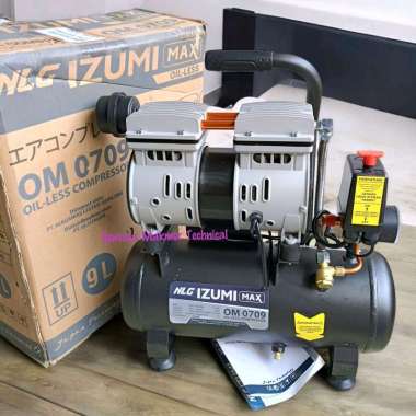 NLG IZUMI MAX OM 0709 3/4 HP 9L Kompresor Angin Listrik Oilless Tanpa Oli Silent 9 L OM0709