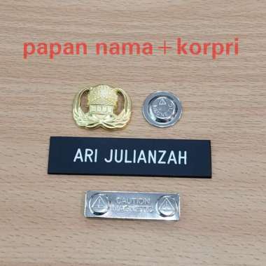 satu set papan nama dada hitam doff full + pin korpri magnet