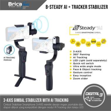 Brica B-Steady Ai Tracker Gimbal Stabilizer 3-Axis Ai Tracking for Smartphone HP Compact Foldable