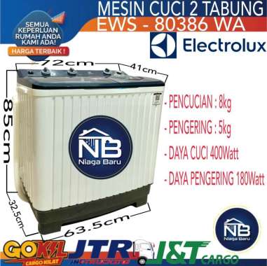 Mesin Cuci ELECTROLUX 2 Tabung 8Kg EWS 80386WA Twin Tub 8 Kg