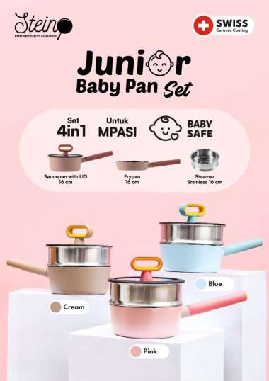 Steincoowkare Junior Baby Pan Set Panci MPASI - Panci Ceramic Cooking Frypan Saucepan Steamer 4in1 p