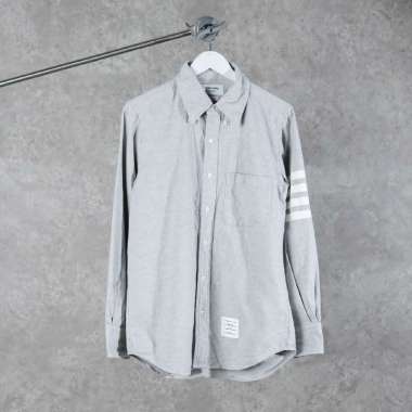 Kemeja THOM BROWNE 4 BAR BUTTON DOWN GREY LONG SHIRT 100% ORIGINAL size 4