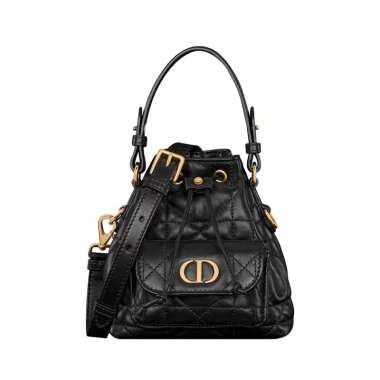Christian Dior Caro Nano Bucket Bag Macrocannage Lambskin Black Black