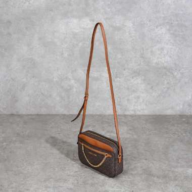 Tas MICHAEL KORS MK MONOGRAM DARK BROWN CHAIN CAMERA BAG WITH LS 100% ORIGINAL 23X5X15CM