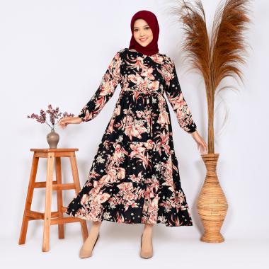Midi Dress Wanita Katun Rayon Viscose Adem Premium Hitam