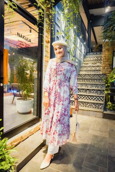 Midi Dress Wanita Katun Rayon Viscose Adem Premium Putih