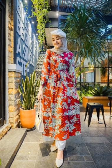 Midi Dress Wanita Katun Rayon Viscose Adem Premium Merah