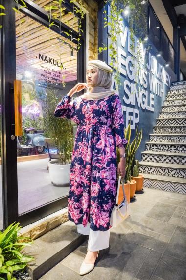 Midi Dress Wanita Katun Rayon Viscose Adem Premium Navy