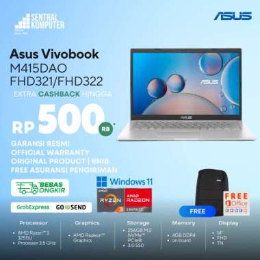 Asus M415DAO Ryzen 3 3250U 4GB 256GB Win 11 OHS Silver