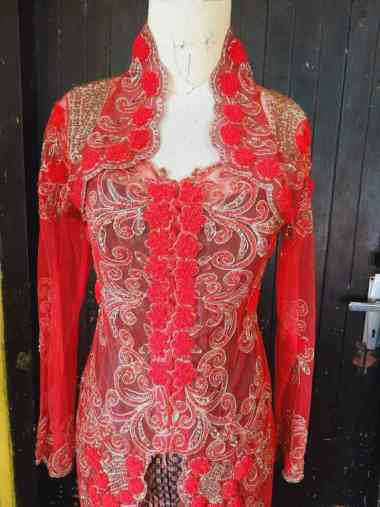 Kebaya Pengantin Wanita Akad Warn Merah Tile Payet Kombinasi
