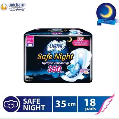 Pembalut CHARM Safe Night Panjang 350 mm Isi 18 pads