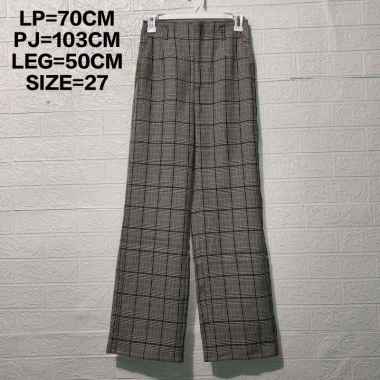 CELANA KULOT HIGH WAIST WANITA IMPORT BRANDED GET USED GU 27 abu motif kotak
